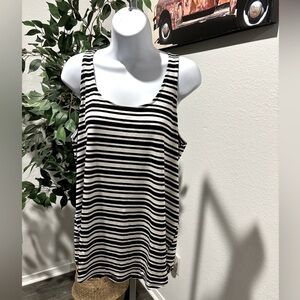 Zenana Outfitters Black and White Striped Tank Top NWT XL